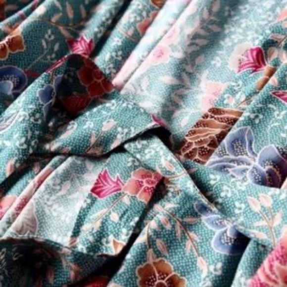 Teal Boho Floral Short Kimono Wrap Coverup Robe - Picture 9 of 14